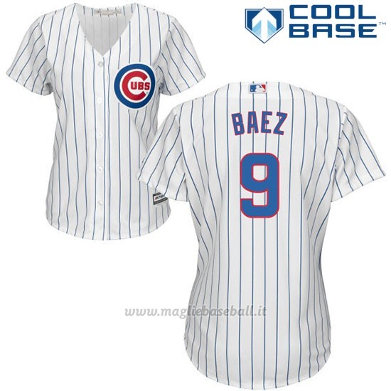 Maglia Baseball Donna Chicago Cubs Bianco 9 Javier Baez Autentico Collezione Cool Base